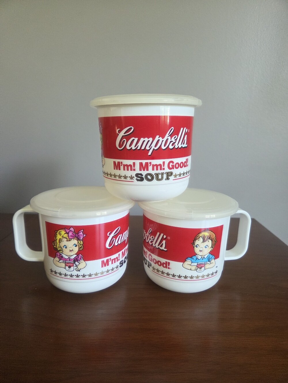 Lot of 3 Campbell's Soup M'm! M'm! Good! Anchor Hocking Plastic Mug Vintage 1992
